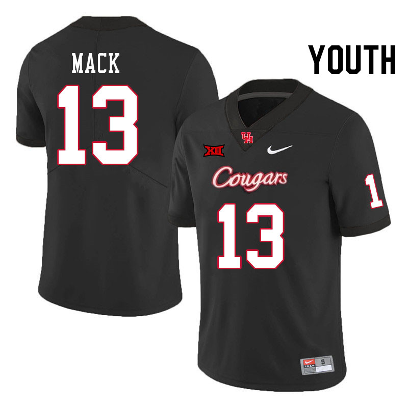 Youth #13 Brandon Mack Houston Cougars Big 12 XII College Football Jerseys Stitched-Black - Click Image to Close